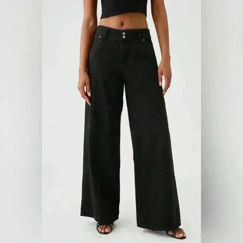 Nwt Gap Mid Rise Ultrasoft Baggy Wide Leg Jeans~ Black ~ 12 /31